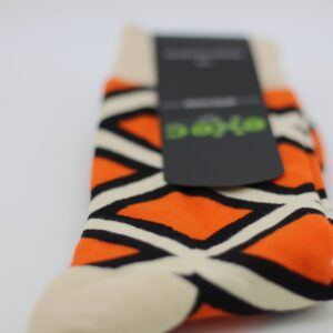 socks with orange argyle pattern